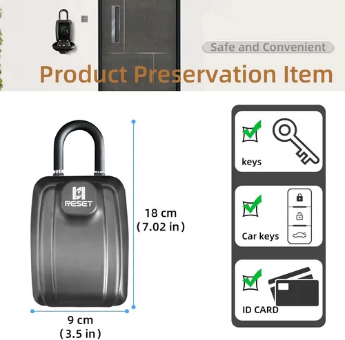 Vista 3 de RESET -G14 Caja de bloqueo de llave de 4 dígitos con grillete, caja de bloqueo de botón y carcasa protectora para exteriores resistente a