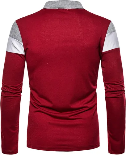 Vista 3 de MorwenVeo Camisas polo de moda para hombre camisas de golf de manga larga camisas de algodón con bloques
