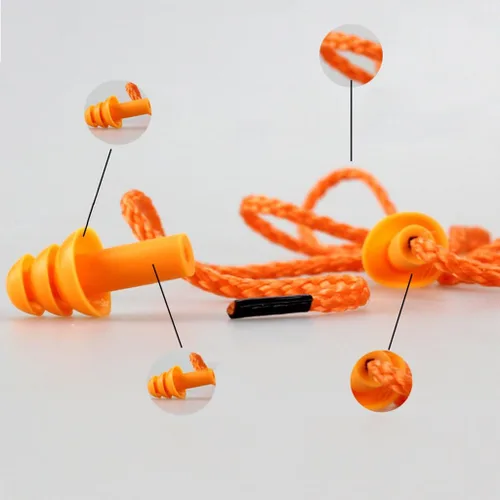 Vista 6 de Forgun Tapones de silicona suave con cable para los oídos con reducción de ruido, orejeras de protección auditiva