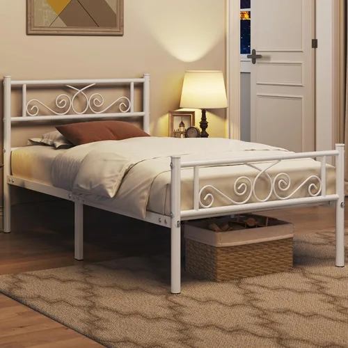Vista 13 de Topeakmart Base de cama de metal clásico negro de 13 pulgadas con cabecero, base de colchón, plataforma de cama, base de cama con listones