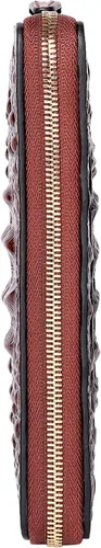 Vista 5 de PIJUSHI Billetera de piel de cocodrilo para mujer, bolso de mano, 1058 Café Croco