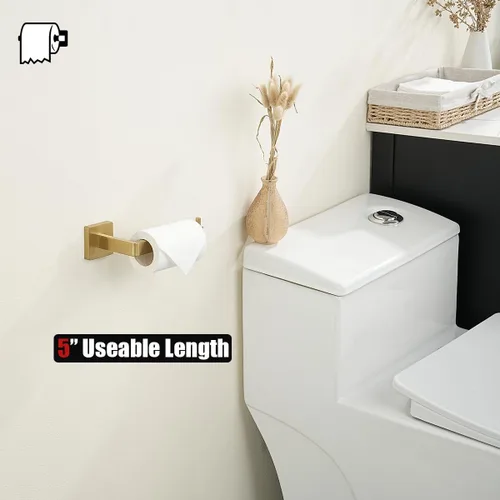 Vista 4 de JQK Soporte de papel higiénico dorado, dispensador de papel de seda de acero inoxidable 304 de 5 pulgadas de grosor de 0.031 in para baño, soporte