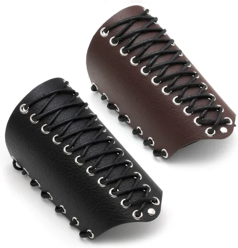 Vista 14 de MILAKOO 2 unids hombre negro cuero ancho guantelete pulsera de sujeción brazo armadura brazalete ajustable