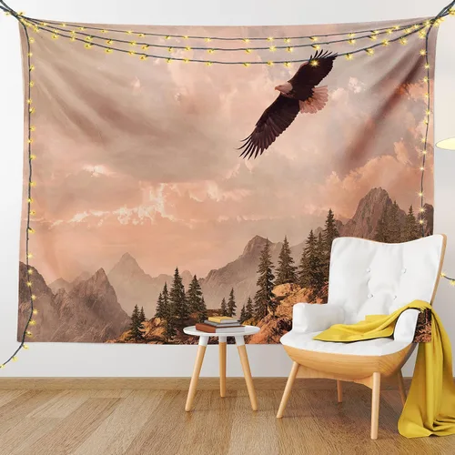 Vista 72 de Ambesonne Tapiz verde, fases lunares alrededor de un árbol de la vida, impresión de diseño bohemio de astrología nocturna, decoración de tela