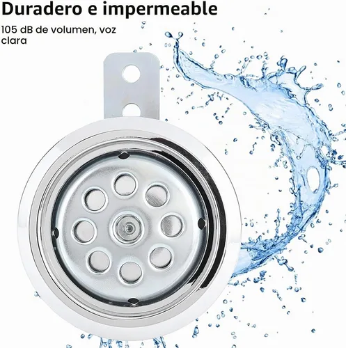 Vista 3 de Acouto Bocina Universal para Motocicleta 105dB 12V 85mm de Metal Cromado Plateado