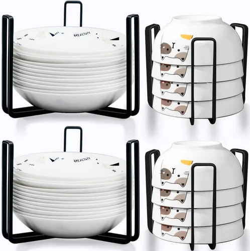 Vista 5 de Soporte para Platos y Cuencos de Vajilla Apto para Cuencos de 6.5 Pulgadas de Diámetro, Estante de Exhibición y Almacenamiento de Cuencos de Metal