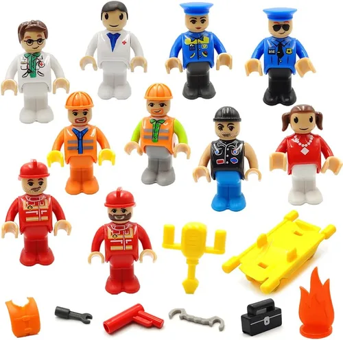 Vista 2 de Figuras de personas de juguete con herramienta para niños, figuras de acción para trenes, autos, varias profesiones para casa de juegos, pista