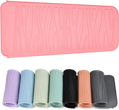 Vista 10 de Alfombrilla de silicona resistente al calor con bolsa para herramientas de peinado del cabello, 1 unidad, gris, silicona, plana, cabello seco, 11 x