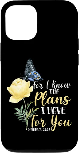 Vista 26 de iPhone 16 Christian Bible Verse Butterfly Rose Flower Jeremiah 29:11 Case