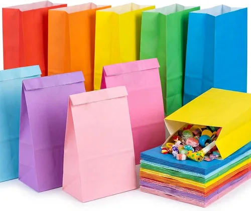 Vista 8 de JOHOUSE Paquete de 58 bolsas de papel de regalo, 8.8 x 4.7 x 3.1 pulgadas, bolsas de papel de colores para recuerdos de fiesta, boda, baby shower