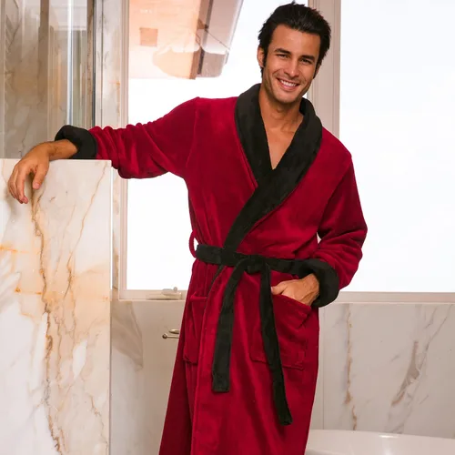 Vista 2 de Alexander Del Rossa - Bata de baño de forro polar acolchado para hombre