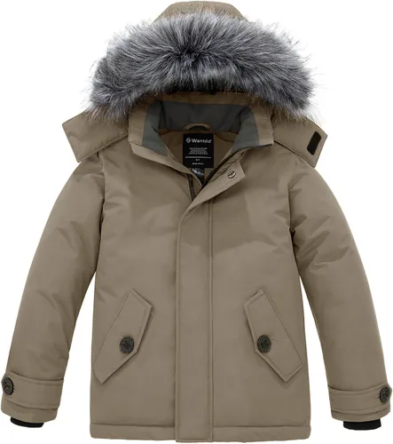 Vista 7 de wantdo - Chaqueta de invierno con capucha para niños, impermeable, acolchada, con forro polar, parka Negro