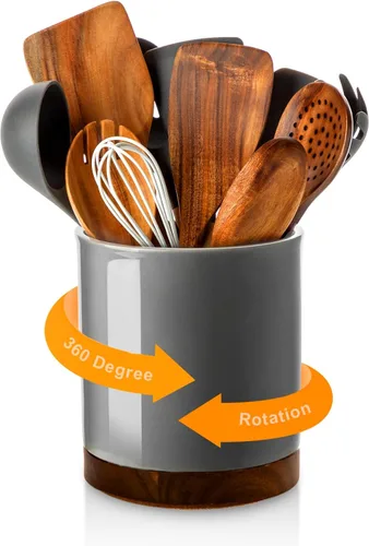 Vista 11 de Nucookery Soporte giratorio para utensilios de cocina de 360°, 7.2 pulgadas, organizador de utensilios de cocina de cerámica blanca, decoración