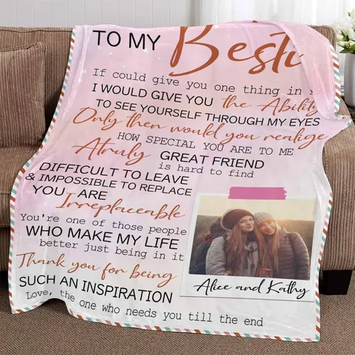 Vista 2 de YESCUSTOM Manta personalizada de collage de fotos para mejor amiga o mejor amiga, mantas con imagen personalizada con texto en inglés "To My