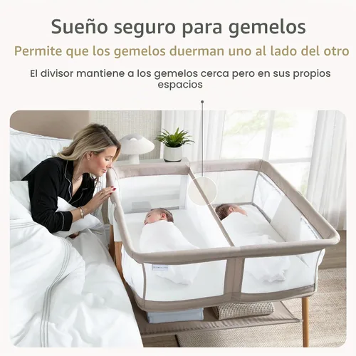 Vista 2 de Delta Children Bondi - Moisés gemelar de madera de haya con sábana de malla transpirable PureAir y madera certificada FSC, color tostado
