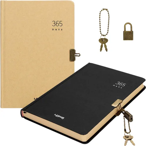 Vista 8 de Ibluelover Cuadernos ejecutivos de tapa dura A5 con cerradura y llave secreta, 365 días, cuaderno de bocetos, dibujo de garabatos, papel marrón