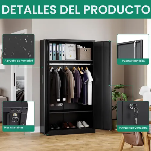 Vista 7 de Letaya Armarios de Metal para Ropa con Cerradura, Casillero de Ropa 72" X 36" X 18" Armarios de Almacenamiento para Habitación del Hogar