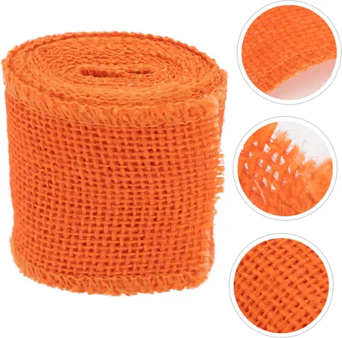 Vista 5 de TEHAUX Rollo de cinta de arpillera de yute de 2.4 in de ancho, 6.6 ft de largo para proyectos de manualidades de boda de Navidad