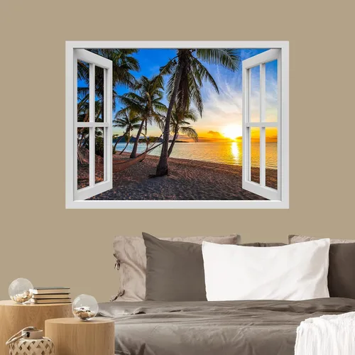 Vista 40 de IDEA4WALL Adhesivo mural removible para pared, arena blanca tropical, playa, orilla, palmera, naturaleza, desierto, fotografía, arte moderno