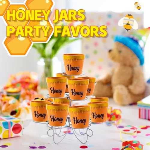 Vista 4 de Meekoo - Juego de 16 mini macetas de abeja con cubos de madera, tarros de miel para maceteros de cupcakes, chips de chocolate, temática de abeja