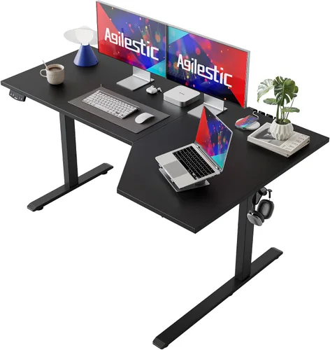 Vista 10 de Agilestic - Escritorio Eléctrico de Pie, Escritorio Ajustable en Altura de 55 Pulgadas en Forma de L, Escritorio para Sentarse y Pararse