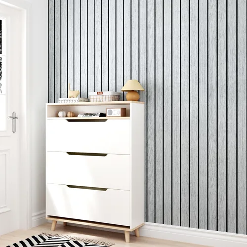 Vista 4 de Wallercity Panel de pared de listones de madera gris/blanco autoadhesivo para paredes, paneles de madera con cancelación de ruido para dormitorio