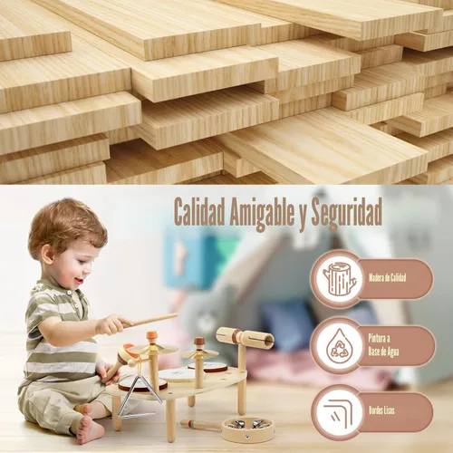 Vista 7 de Juego de Tambores para Niños - Juguetes Montessori para Niños de 2 Años, Niño o Niña, Regalos de Cumpleaños, 11 en 1 Instrumentos Musicales