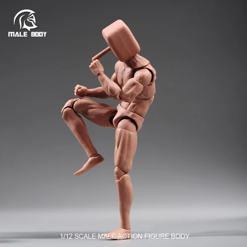Vista 6 de Fremego Figura de acción masculina a escala 1/12, figura muscular súper flexible y fuerte de 6 pulgadas, cabeza cuadrada, figura de acción