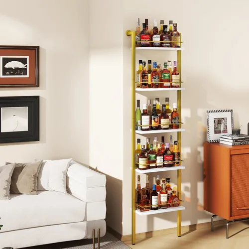 Vista 7 de YMYNY 5-Tier Wall Mounted Wine Racks 16.93x7.87x69.68"White & Gold White With Gold