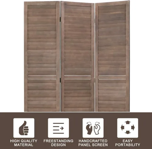 Vista 2 de Divisor de habitación de madera de 3 paneles de 4.3 pies de alto, divisor de pared de privacidad de 67.7 x 16.9 pulgadas, cada panel plegable