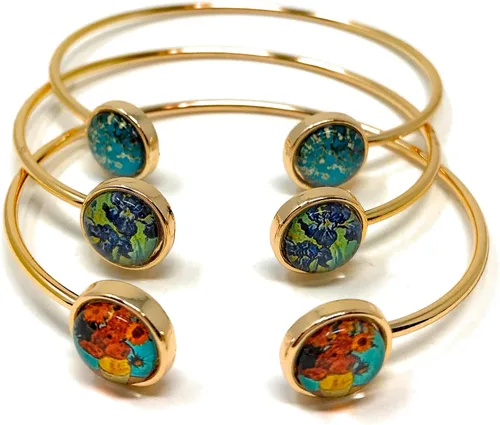 Vista 2 de Blazing Autumn Three Van Gogh - Pulseras artísticas con paño de limpieza (dorado), vidrio