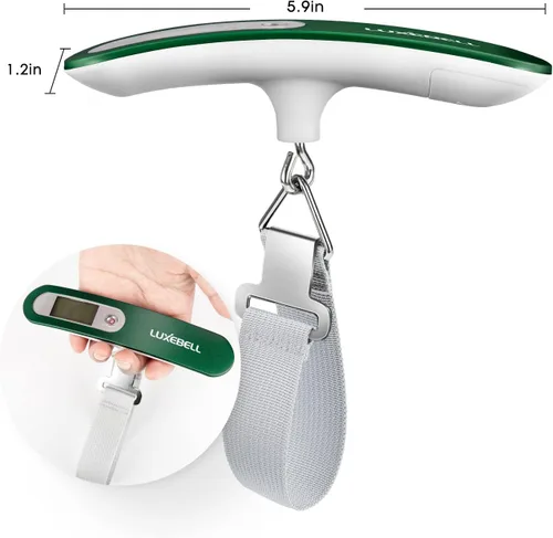 Vista 3 de Báscula digital de equipaje de regalo para maleta de viajero, báscula de peso de mano, 110 libras (verde)