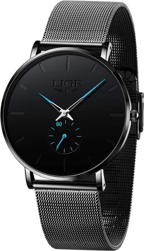 Vista 10 de LIGE Wrist Watches for Men Waterproof Dress Vintage Work Casual Stainless Steel 3ATM Water Resistant Japanese Quartz Movement Date Display Business