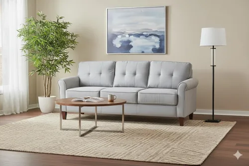 Vista 11 de Container Furniture Direct Kouchouk - Muebles de sala de estar de terciopelo cómodos de tres plazas, sofá moderno de mediados de siglo, sofá biplaza