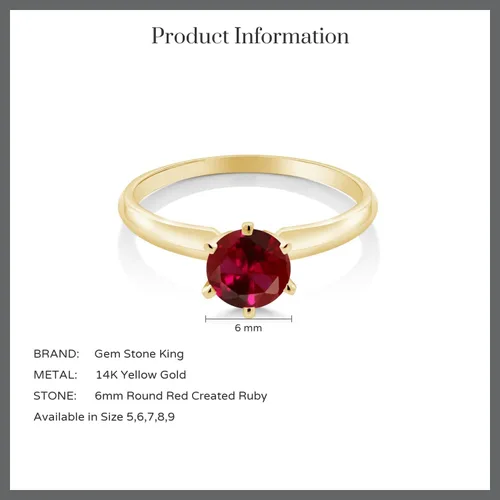 Vista 6 de Anillo de compromiso solitario con piedra preciosa redonda de oro amarillo de 14 quilates de 0.236 in para mujer Ajuste clásico de 6 puntas