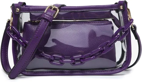 Vista 18 de Jessica - Bolso vegano transparente para mujer, aprobado por estadios, bolsos cruzados para conciertos, eventos deportivos