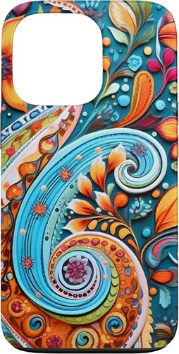 Vista 10 de Vivid Blue and Orange Paisley Floral Art Case for iPhone 17