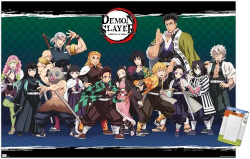 Vista 6 de Demon Slayer - Póster de pared alineado, 34 pulgadas de largo x 22.4 pulgadas de ancho, versión sin marco