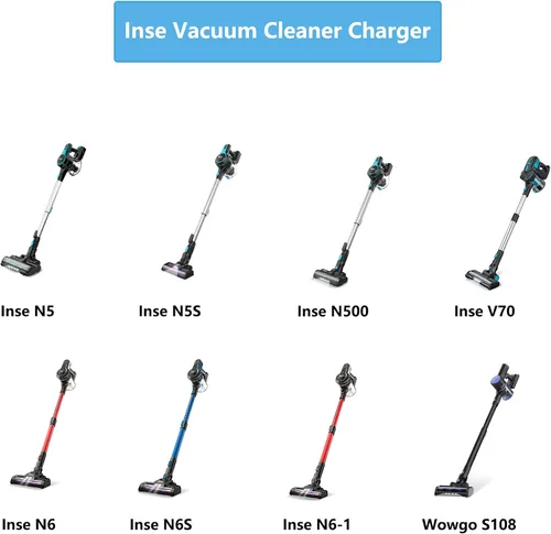 Vista 2 de VHBW Cargador para aspiradora inalámbrica INSE compatible con Inse N5S N5 N6 N6S V70 N6-1 N6-2 AC, cable de alimentación para Wowgo S108, adaptador