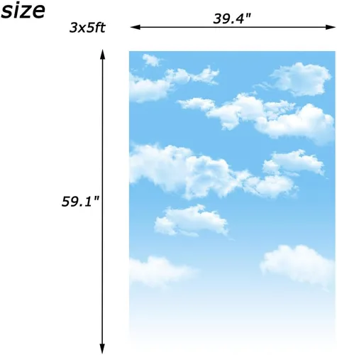 Vista 6 de AOFOTO Telones de fondo de cielo azul de 3 x 5 pies, nubes blancas, sesión de fotos, fondo de fotografía, accesorios de estudio, gota de video