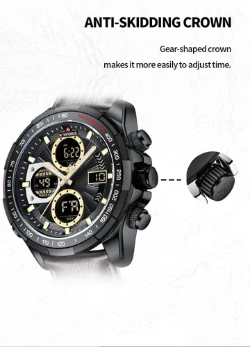 Vista 17 de NAVIFORCE Relojes digitales militares para hombre, reloj analógico de cuarzo, resistente al agua, reloj deportivo multifuncional de cuero