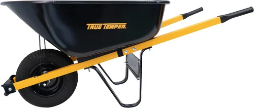 Vista 8 de Carretilla de acero True Temper con neumático nunca plano y asas de acero, 6 pies cúbicos
