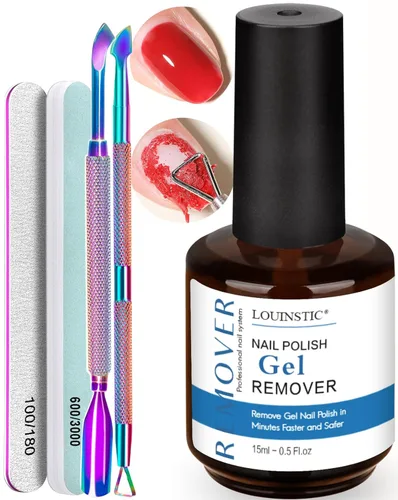 Vista 9 de LOUINSTIC Removedor de esmalte de gel – 0.5 onzas líquidas rápido, sin acetona, elimina fácilmente el esmalte de uñas de gel en 2-5 minutos, baja