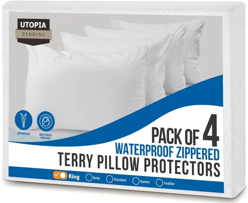 Vista 11 de Utopia Bedding Juego de 4 protectores de almohada impermeables con cremallera tamaño estándar, fundas de almohada de rizo, fundas de almohada a