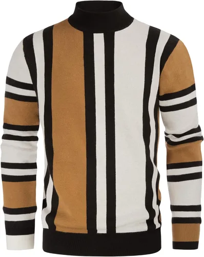 Vista 4 de GRACE KARIN Suéter de cuello alto con cuello alto y rayas vintage para hombre