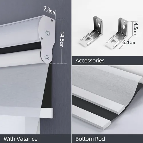 Vista 3 de ZSTARR Persiana inteligente doble motorizada para ventana con control remoto, persiana enrollable opaca automática tamaño personalizable, con cenefa