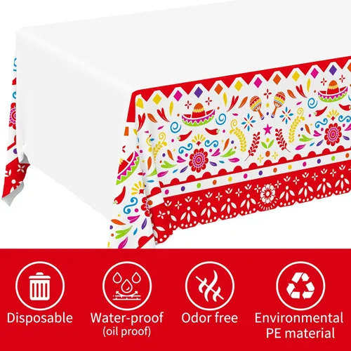 Vista 7 de Gatherfun Suministros para Fiestas y Decoraciones del Cinco de Mayo - Ultimate Paquete de 2 Suministros para Fiestas Mexicanas con Vibrante Mantel