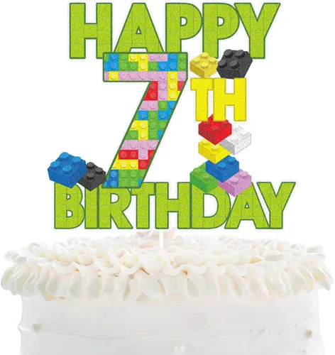 Vista 10 de Decoración de pastel de bloque de construcción de feliz 5º cumpleaños – Juegos de rompecabezas para fiesta de 5 cumpleaños de niño, suministros
