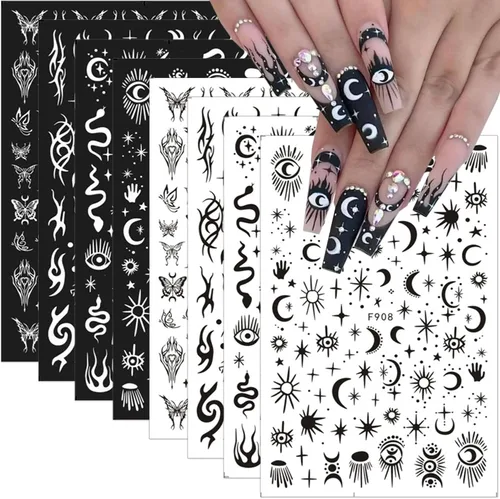 Vista 14 de 24 hojas de calcomanías de arte de uñas de Halloween autoadhesivas 3D, fantasma, calabaza, murciélago, gato, cráneo, diseños de uñas, calcomanías