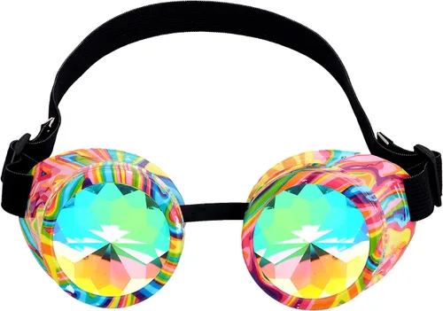 Vista 56 de Gafas de caleidoscopio retro con pinchos, gafas de cristal arcoíris steampunk estilo soldadura, gafas de cosplay punk